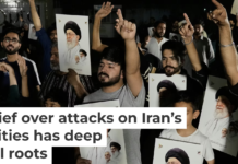 Shiite Muslims chant slogans during a demonstration in Lahore, Pakistan, on March 8, 2026, to condemn the killing of Ayatollah Ali Khamenei. AP Photo/K.M. Chaudary